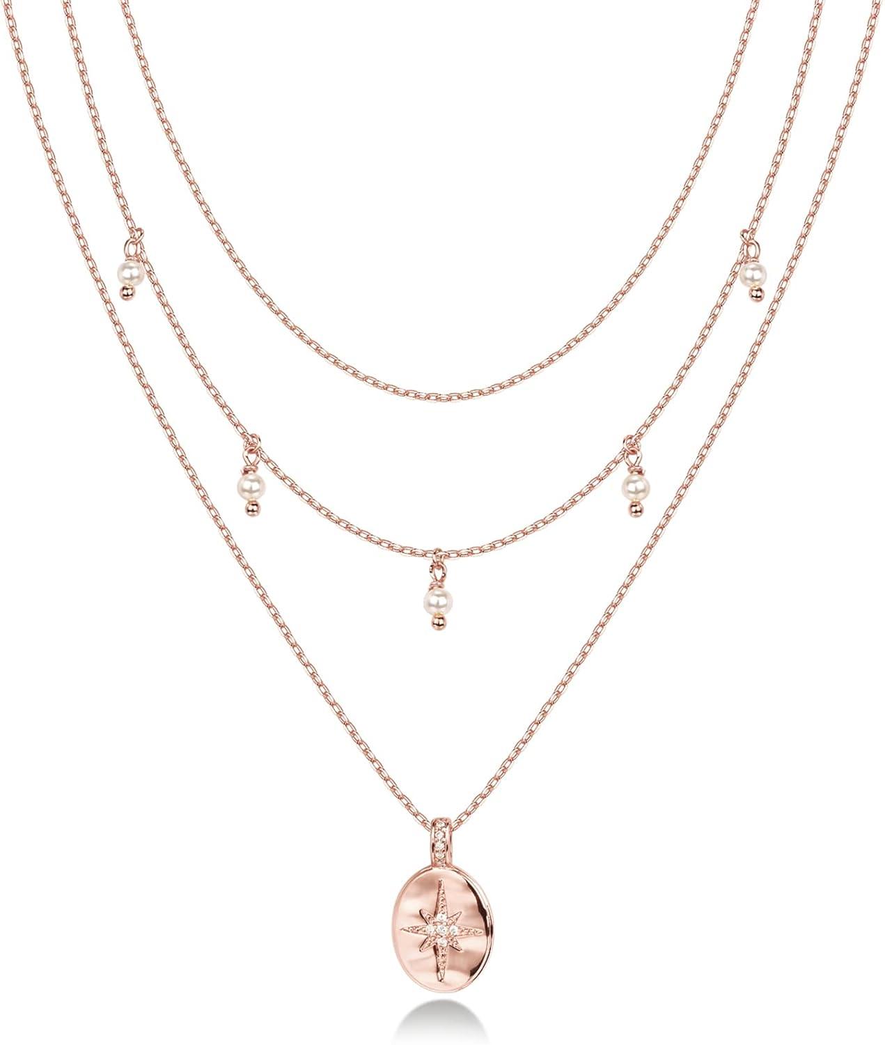 imagePAVOI 14K Gold Plated Layering Necklaces  Stylish Minimalist Design Pendant Necklaces  Bar Circle Lotus Disc Dog Tag Horizontal Bar Pendants for WomenRose Gold