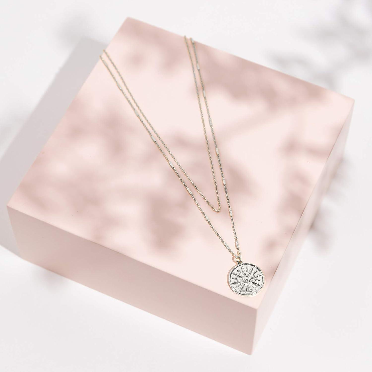 imagePAVOI 14K Gold Plated Layering Necklaces  Stylish Minimalist Design Pendant Necklaces  Bar Circle Lotus Disc Dog Tag Horizontal Bar Pendants for WomenWhite Gold