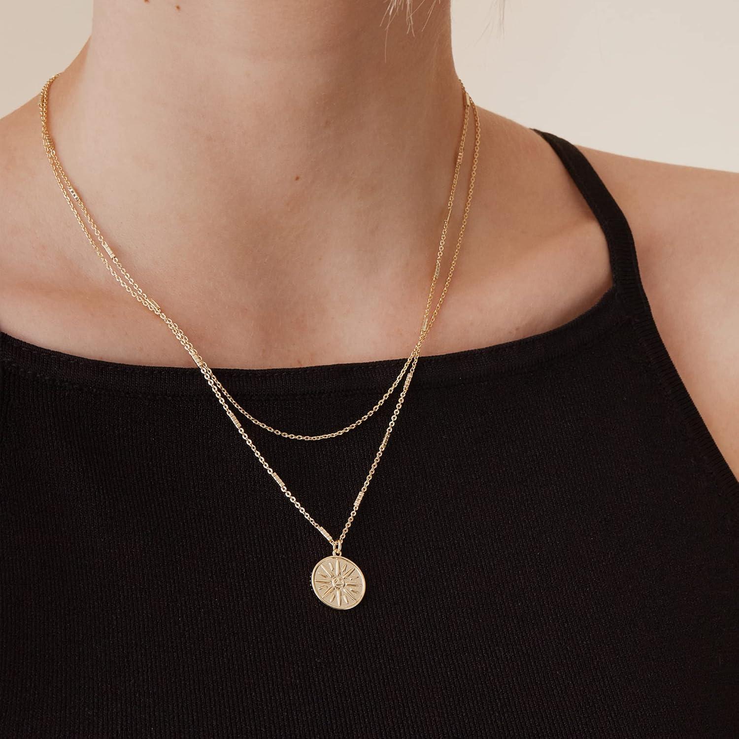 imagePAVOI 14K Gold Plated Layering Necklaces  Stylish Minimalist Design Pendant Necklaces  Bar Circle Lotus Disc Dog Tag Horizontal Bar Pendants for WomenRose Gold