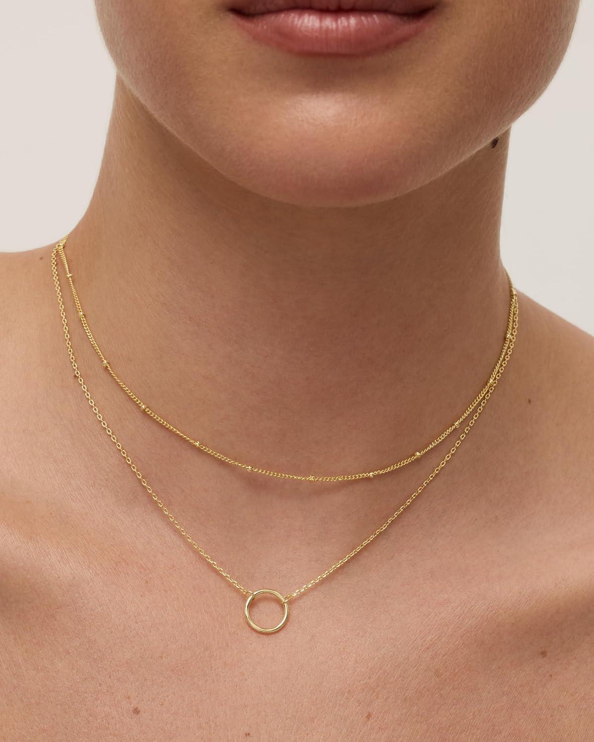 imagePAVOI 14K Gold Plated Layering Necklaces  Stylish Minimalist Design Pendant Necklaces  Bar Circle Lotus Disc Dog Tag Horizontal Bar Pendants for WomenWhite Gold