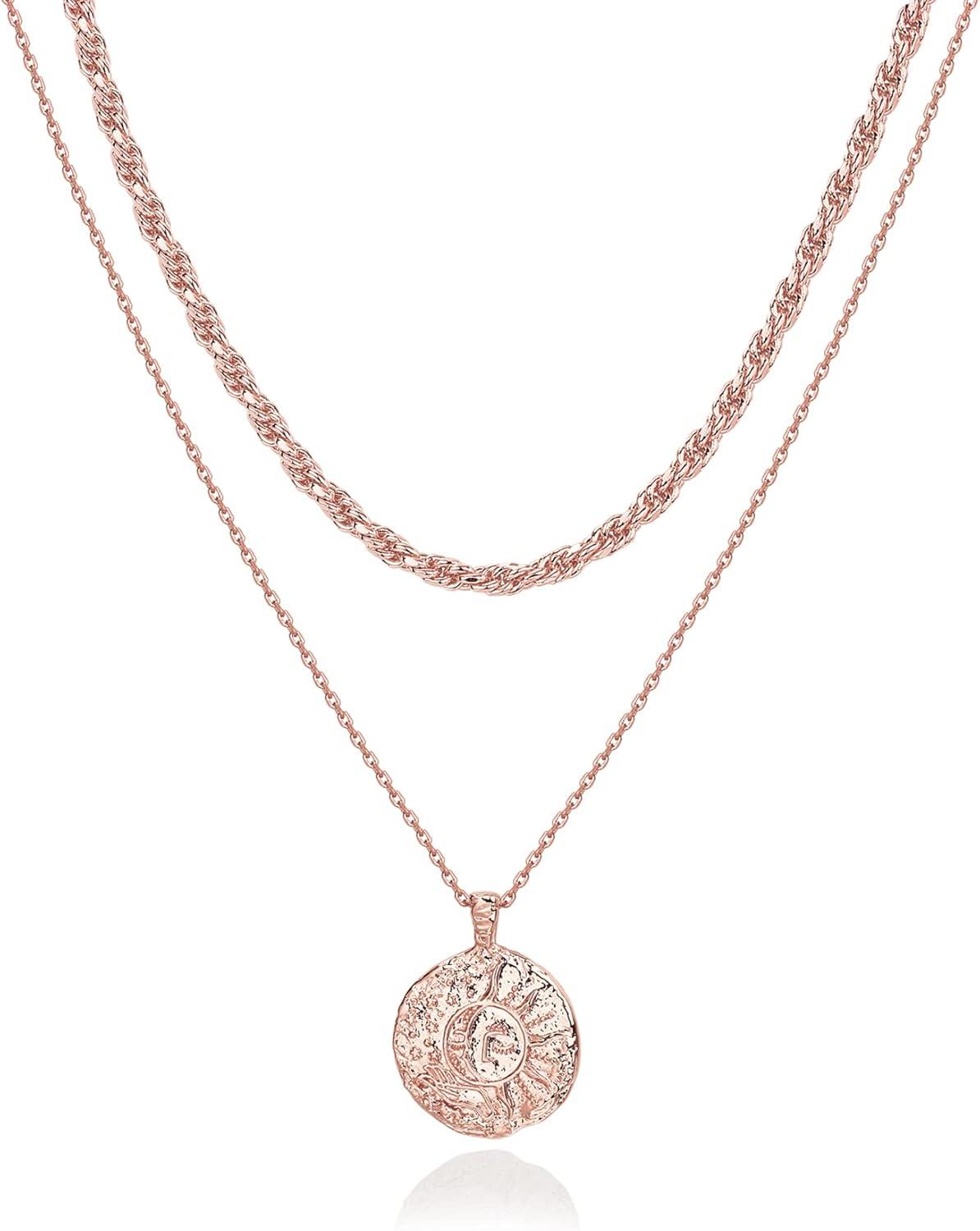 imagePAVOI 14K Gold Plated Layering Necklaces  Stylish Minimalist Design Pendant Necklaces  Bar Circle Lotus Disc Dog Tag Horizontal Bar Pendants for WomenRose Gold