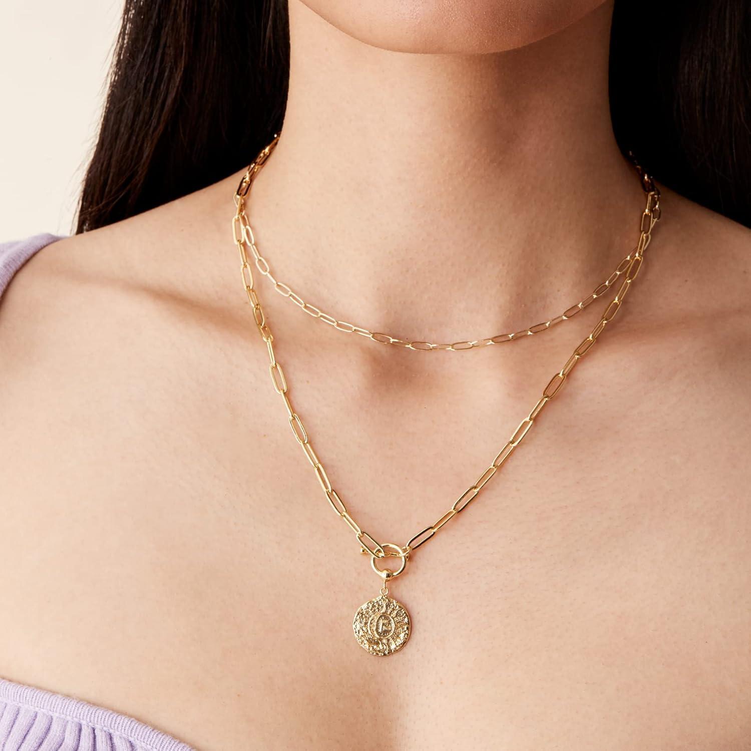 imagePAVOI 14K Gold Plated Layering Necklaces  Stylish Minimalist Design Pendant Necklaces  Bar Circle Lotus Disc Dog Tag Horizontal Bar Pendants for WomenRose Gold