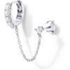 imagePAVOI 14K Gold Chain Earrings for Women  Double Piercing Dangle Chain Huggie Hoop Earrings  Cubic Zirconia Pearl Stud Ear Cuff Earrings for WomenWhite Gold