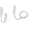 imagePAVOI 14K Gold Chain Earrings for Women  Double Piercing Dangle Chain Huggie Hoop Earrings  Cubic Zirconia Pearl Stud Ear Cuff Earrings for WomenWhite Gold