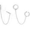 imagePAVOI 14K Gold Chain Earrings for Women  Double Piercing Dangle Chain Huggie Hoop Earrings  Cubic Zirconia Pearl Stud Ear Cuff Earrings for WomenWhite Gold