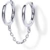 imagePAVOI 14K Gold Chain Earrings for Women  Double Piercing Dangle Chain Huggie Hoop Earrings  Cubic Zirconia Pearl Stud Ear Cuff Earrings for WomenWhite Gold