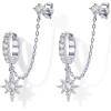 imagePAVOI 14K Gold Chain Earrings for Women  Double Piercing Dangle Chain Huggie Hoop Earrings  Cubic Zirconia Pearl Stud Ear Cuff Earrings for WomenWhite Gold