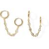 imagePAVOI 14K Gold Chain Earrings for Women  Double Piercing Dangle Chain Huggie Hoop Earrings  Cubic Zirconia Pearl Stud Ear Cuff Earrings for WomenYellow Gold