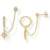 imagePAVOI 14K Gold Chain Earrings for Women  Double Piercing Dangle Chain Huggie Hoop Earrings  Cubic Zirconia Pearl Stud Ear Cuff Earrings for WomenYellow Gold