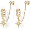 imagePAVOI 14K Gold Chain Earrings for Women  Double Piercing Dangle Chain Huggie Hoop Earrings  Cubic Zirconia Pearl Stud Ear Cuff Earrings for WomenYellow Gold
