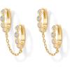 imagePAVOI 14K Gold Chain Earrings for Women  Double Piercing Dangle Chain Huggie Hoop Earrings  Cubic Zirconia Pearl Stud Ear Cuff Earrings for WomenYellow Gold