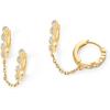 imagePAVOI 14K Gold Chain Earrings for Women  Double Piercing Dangle Chain Huggie Hoop Earrings  Cubic Zirconia Pearl Stud Ear Cuff Earrings for WomenYellow Gold