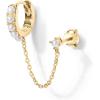 imagePAVOI 14K Gold Chain Earrings for Women  Double Piercing Dangle Chain Huggie Hoop Earrings  Cubic Zirconia Pearl Stud Ear Cuff Earrings for WomenYellow Gold
