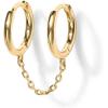 imagePAVOI 14K Gold Chain Earrings for Women  Double Piercing Dangle Chain Huggie Hoop Earrings  Cubic Zirconia Pearl Stud Ear Cuff Earrings for WomenYellow Gold