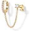 imagePAVOI 14K Gold Chain Earrings for Women  Double Piercing Dangle Chain Huggie Hoop Earrings  Cubic Zirconia Pearl Stud Ear Cuff Earrings for WomenYellow Gold