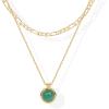 imagePAVOI 14K Gold Plated Layered Necklaces for Women  Gemstone Pendant Figaro Chain Necklace  Carnelian Green Aventurine Malachite Layering NecklaceYellow Gold