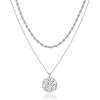 imagePAVOI 14K Gold Plated Layering Necklaces  Stylish Minimalist Design Pendant Necklaces  Bar Circle Lotus Disc Dog Tag Horizontal Bar Pendants for WomenWhite Gold