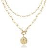 imagePAVOI 14K Gold Plated Layering Necklaces  Stylish Minimalist Design Pendant Necklaces  Bar Circle Lotus Disc Dog Tag Horizontal Bar Pendants for WomenYellow Gold