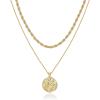 imagePAVOI 14K Gold Plated Layering Necklaces  Stylish Minimalist Design Pendant Necklaces  Bar Circle Lotus Disc Dog Tag Horizontal Bar Pendants for WomenYellow Gold