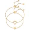 imagePAVOI 14K Gold Plated Matching Heart Charms Solitaire Bracelet Set for Women  Adjustable Love Friendship Two Bracelet Pack2Piece Set