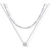 imagePAVOI 14K Gold Plated Twisted Singapore Chain Layering Choker with Round Solitaire and Serpentine Chain Layering Choker with PearCut Stone Pendant Necklace Pack for Women  Cubic Zirconia Statement Layered Necklace SetWhite Gold