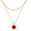 imagePAVOI 14K Gold Plated Layered Necklaces for Women  Gemstone Pendant Figaro Chain Necklace  Carnelian Green Aventurine Malachite Layering NecklaceYellow Gold