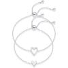 imagePAVOI 14K Gold Plated Matching Heart Charms Solitaire Bracelet Set for Women  Adjustable Love Friendship Two Bracelet Pack2Piece Set