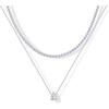 imagePAVOI 14K Gold Plated Twisted Singapore Chain Layering Choker with Round Solitaire and Serpentine Chain Layering Choker with PearCut Stone Pendant Necklace Pack for Women  Cubic Zirconia Statement Layered Necklace SetWhite Gold