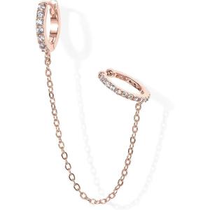 imagePAVOI 14K Gold Chain Earrings for Women  Double Piercing Dangle Chain Huggie Hoop Earrings  Cubic Zirconia Pearl Stud Ear Cuff Earrings for WomenRose Gold