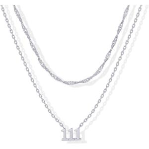 imagePAVOI 14K Gold Plated Angel Number Pendant Layering Necklace for Women  999 Lucky Numerology Singapore Chain NecklaceWhite Gold