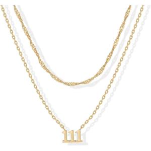 imagePAVOI 14K Gold Plated Angel Number Pendant Layering Necklace for Women  999 Lucky Numerology Singapore Chain NecklaceYellow Gold