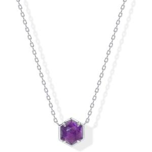 imagePAVOI 14K Gold Plated Gemstone Pendant Necklace  Dainty Chain Necklaces for Women  Amethyst Onyx Green Fluorite Labradorite Pearl Rose Quartz Agate Sodalite Turquoise Gemstone PendantsWhite Gold