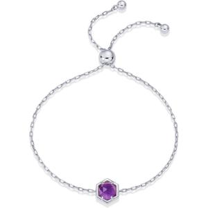 imagePAVOI 14K Gold Plated Hexagon Gemstone Bracelet for Women  Natural Birthstone 9quot BraceletWhite Gold