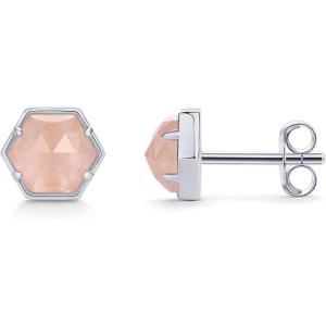 imagePAVOI 14K Gold Plated Hexagon Gemstone Stud Earrings for Women  Natural Birthstone Earring PairRose Quartz