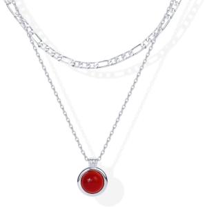 imagePAVOI 14K Gold Plated Layered Necklaces for Women  Gemstone Pendant Figaro Chain Necklace  Carnelian Green Aventurine Malachite Layering NecklaceWhite Gold