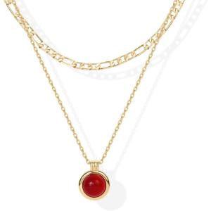 imagePAVOI 14K Gold Plated Layered Necklaces for Women  Gemstone Pendant Figaro Chain Necklace  Carnelian Green Aventurine Malachite Layering NecklaceYellow Gold