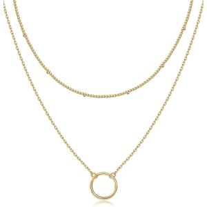 imagePAVOI 14K Gold Plated Layering Necklaces  Stylish Minimalist Design Pendant Necklaces  Bar Circle Lotus Disc Dog Tag Horizontal Bar Pendants for WomenYellow Gold