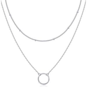 imagePAVOI 14K Gold Plated Layering Necklaces  Stylish Minimalist Design Pendant Necklaces  Bar Circle Lotus Disc Dog Tag Horizontal Bar Pendants for WomenWhite Gold