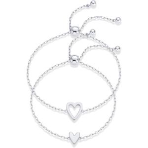 imagePAVOI 14K Gold Plated Matching Heart Charms Solitaire Bracelet Set for Women  Adjustable Love Friendship Two Bracelet Pack2Piece Set