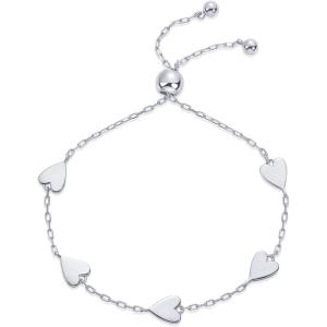 imagePAVOI 14K Gold Plated Matching Heart Charms Solitaire Bracelet Set for Women  Adjustable Love Friendship Two Bracelet PackHearts