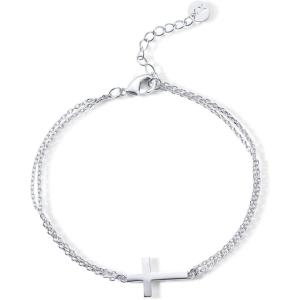 imagePAVOI 14K Gold Plated Sideways Cross Bracelet for Women  Religious Cubic Zirconia Station Bracelet  Confirmation GiftWhite Gold