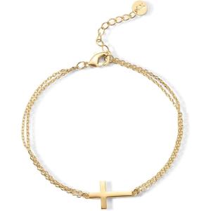 imagePAVOI 14K Gold Plated Sideways Cross Bracelet for Women  Religious Cubic Zirconia Station Bracelet  Confirmation GiftYellow Gold