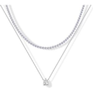 imagePAVOI 14K Gold Plated Twisted Singapore Chain Layering Choker with Round Solitaire and Serpentine Chain Layering Choker with PearCut Stone Pendant Necklace Pack for Women  Cubic Zirconia Statement Layered Necklace SetWhite Gold