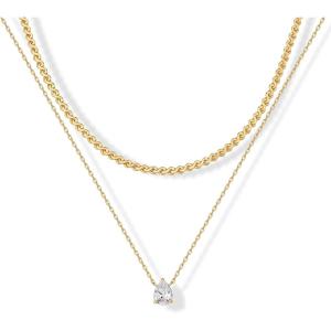 imagePAVOI 14K Gold Plated Twisted Singapore Chain Layering Choker with Round Solitaire and Serpentine Chain Layering Choker with PearCut Stone Pendant Necklace Pack for Women  Cubic Zirconia Statement Layered Necklace SetYellow Gold