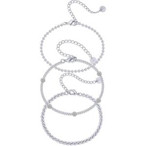 imagePAVOI 18K Gold Plated Chain Bracelet Pack for Women  Jewelry Set of 5 Stackable Bracelets Paperclip Snake Rope Figaro Beaded Chains3Piece Set