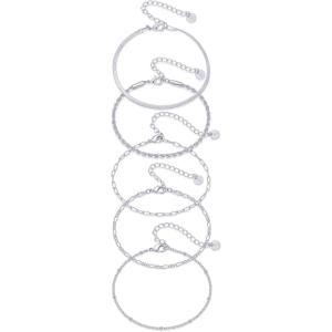 imagePAVOI 18K Gold Plated Chain Bracelet Pack for Women  Jewelry Set of 5 Stackable Bracelets Paperclip Snake Rope Figaro Beaded Chains5Piece Set