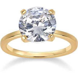 imagePAVOI 18K Sterling Silver Gold Round Cut Solitare 15 CT Moissanite Engagement Rings for Women  Moissanite Wedding Band for Women  Stone Promise RingsYellow Gold