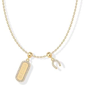 imagePAVOI Adjustable Whimsical Gold Charm Necklace for Women 14K Gold Plated Cute Dainty Pendant Necklaces with Charms Set Hypoallergenic Chain Trendy Cubic Zirconia Heart Religious Sports Pearl PendantYellow Gold