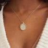 imagePAVOI 14K Gold Plated Engraved Hammered Oval Coin Pendant Necklace for Women  Hamsa Stars Bohemian Pendant Adjustable Chain Necklaces  Calm Inspirational Secret PhrasesYellow Gold