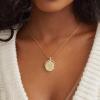imagePAVOI 14K Gold Plated Engraved Hammered Oval Coin Pendant Necklace for Women  Hamsa Stars Bohemian Pendant Adjustable Chain Necklaces  Calm Inspirational Secret PhrasesWhite Gold